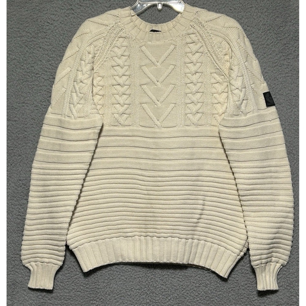 Belstaff‎ Ivory Fisherman Sweater XL  100% Cotton Chunky Knit Made In Italy